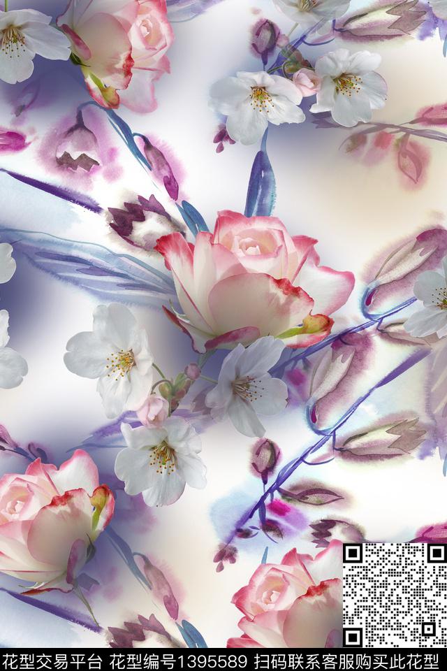 抽象花卉花卉大牌风数码印花华亿平台下载（图片编号: 1395589） - 瓦栏（Walan）