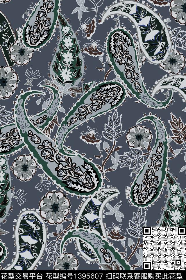 抽象花卉复古佩斯利数码印花华亿平台下载（图片编号: 1395607） - 瓦栏（Walan）