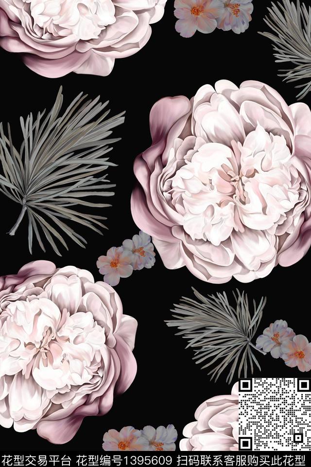 花卉大牌风香云纱数码印花华亿平台下载（图片编号: 1395609） - 瓦栏（Walan）