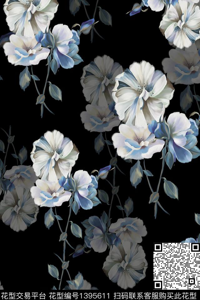 花卉大牌风香云纱数码印花华亿平台下载（图片编号: 1395611） - 瓦栏（Walan）