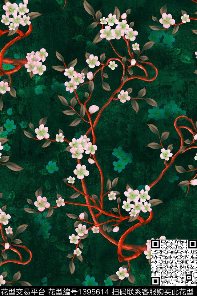 花卉香云纱旗袍数码印花华亿平台下载（图片编号: 1395614） - 瓦栏（Walan）