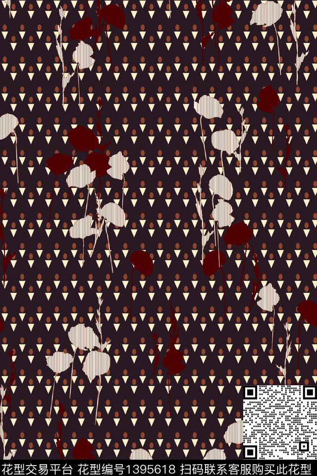 几何格子花卉数码印花华亿平台下载（图片编号: 1395618） - 瓦栏（Walan）