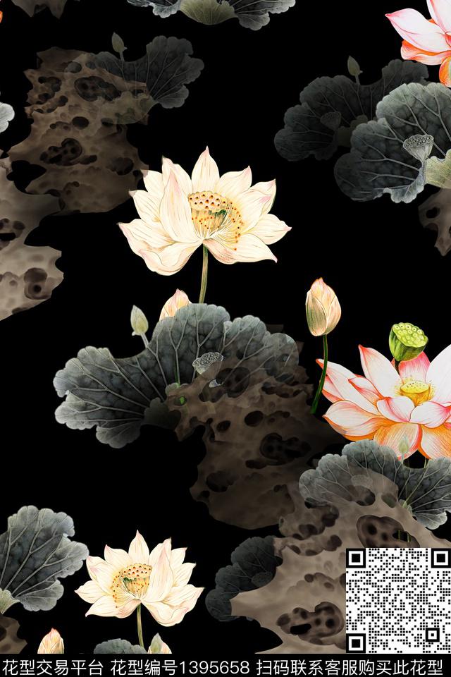 花卉大牌风香云纱数码印花华亿平台下载（图片编号: 1395658） - 瓦栏（Walan）