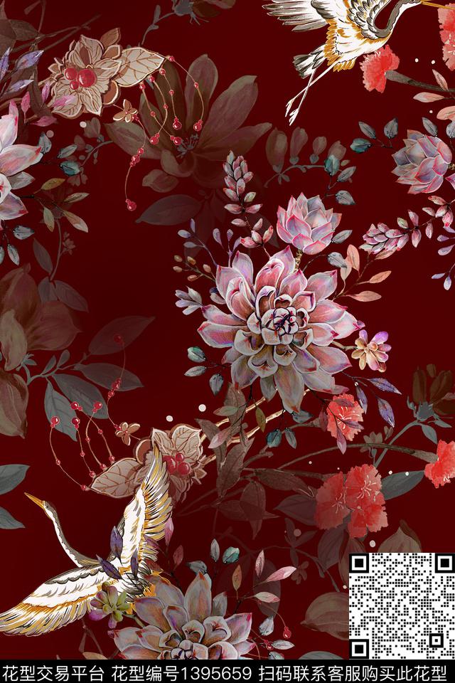 花卉大牌风香云纱数码印花华亿平台下载（图片编号: 1395659） - 瓦栏（Walan）