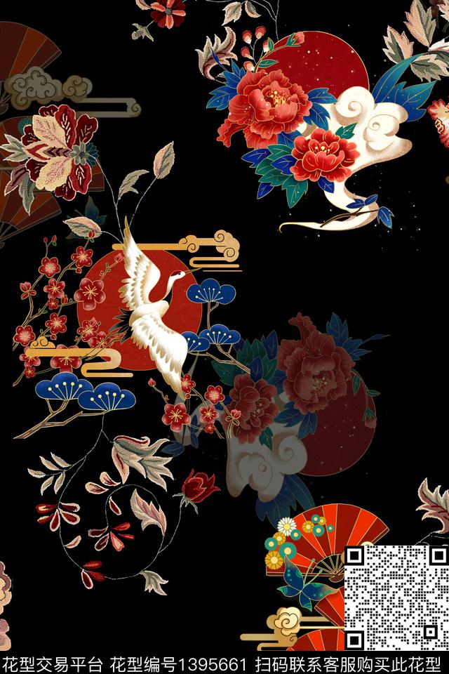 仙鹤花卉大牌风数码印花华亿平台下载（图片编号: 1395661） - 瓦栏（Walan）