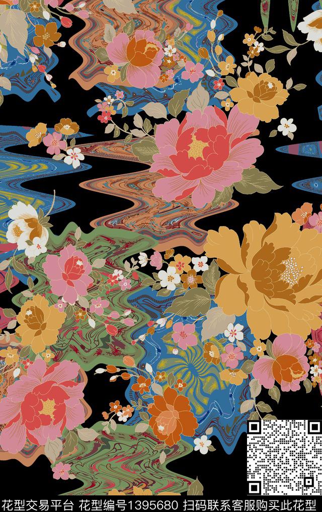 花卉满版散花春夏华亿平台数码印花华亿平台下载（图片编号: 1395680） - 瓦栏（Walan）