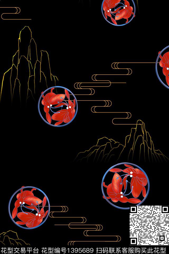 祥云花卉中国风数码印花华亿平台下载（图片编号: 1395689） - 瓦栏（Walan）