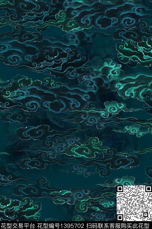 祥云中国风数码印花华亿平台下载（图片编号: 1395702） - 瓦栏（Walan）