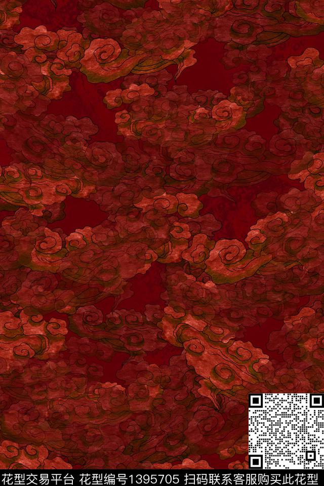 祥云中国风数码印花华亿平台下载（图片编号: 1395705） - 瓦栏（Walan）