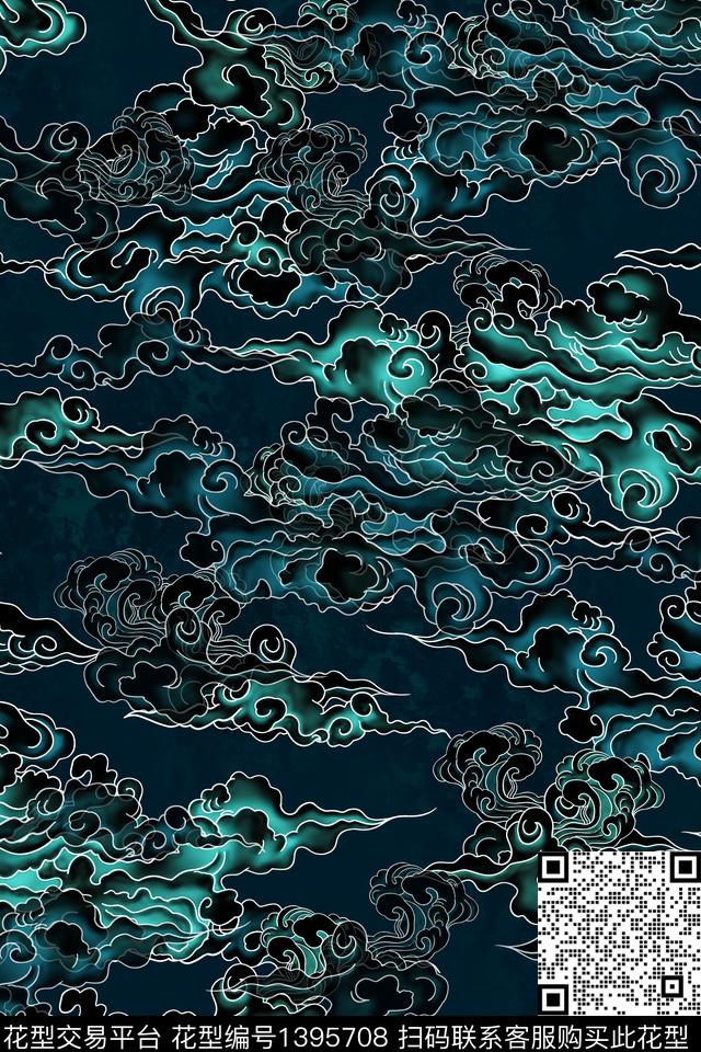 祥云中国风数码印花华亿平台下载（图片编号: 1395708） - 瓦栏（Walan）