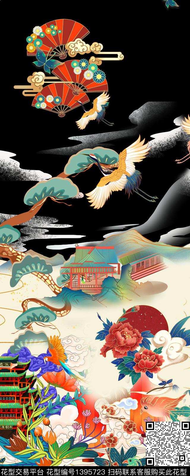 花卉中国风国潮数码印花华亿平台下载（图片编号: 1395723） - 瓦栏（Walan）