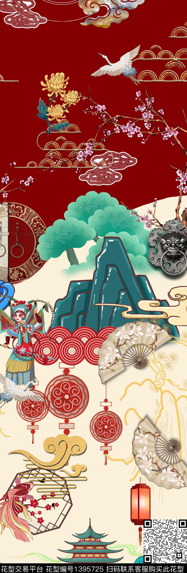 花卉中国风国潮数码印花华亿平台下载（图片编号: 1395725） - 瓦栏（Walan）