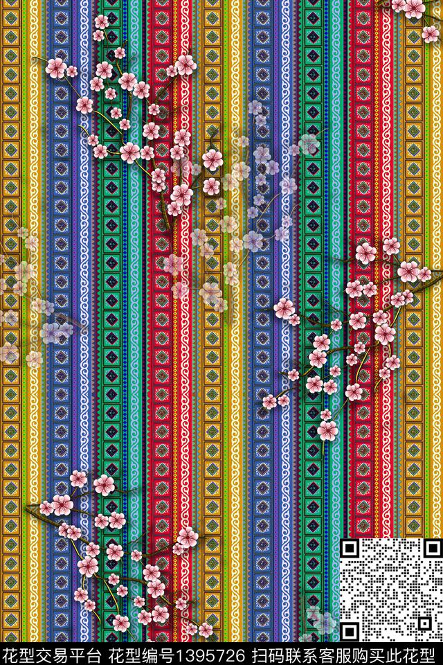 几何花卉大牌风数码印花华亿平台下载（图片编号: 1395726） - 瓦栏（Walan）