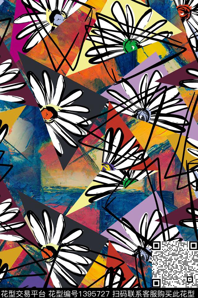 几何花卉大牌风数码印花华亿平台下载（图片编号: 1395727） - 瓦栏（Walan）