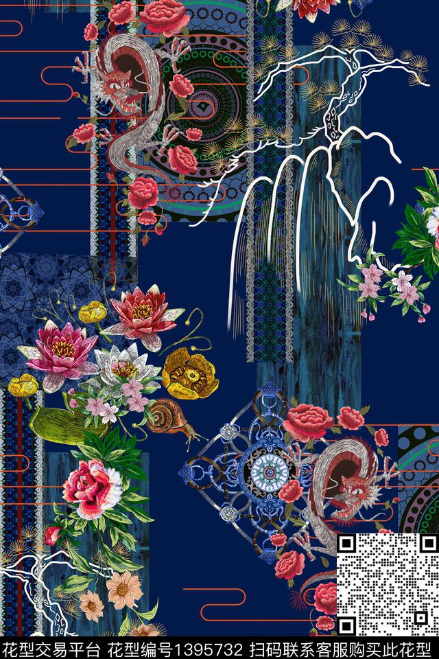 几何花卉大牌风数码印花华亿平台下载（图片编号: 1395732） - 瓦栏（Walan）