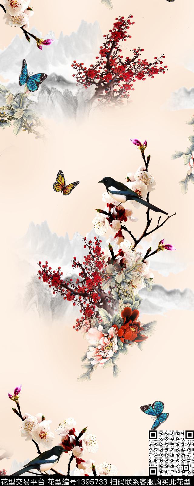 花卉中国风数码印花华亿平台下载（图片编号: 1395733） - 瓦栏（Walan）