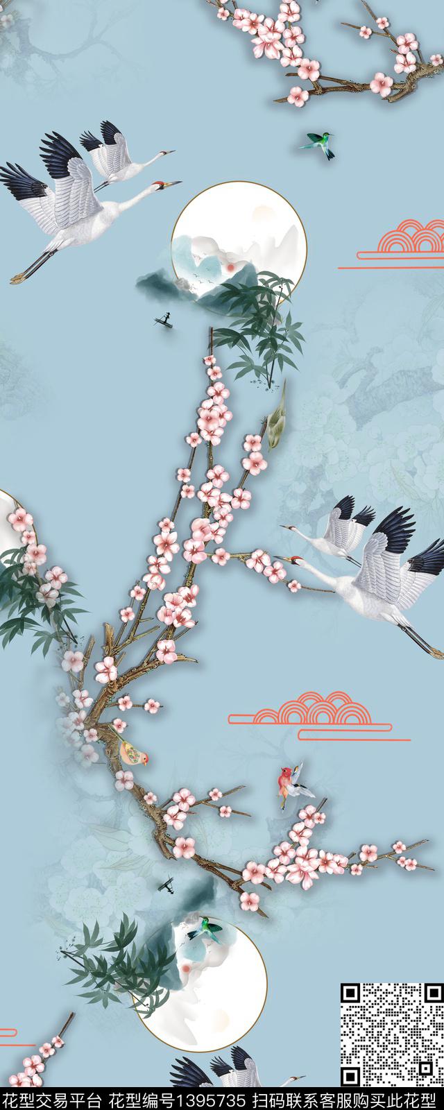 祥云花卉中国风数码印花华亿平台下载（图片编号: 1395735） - 瓦栏（Walan）