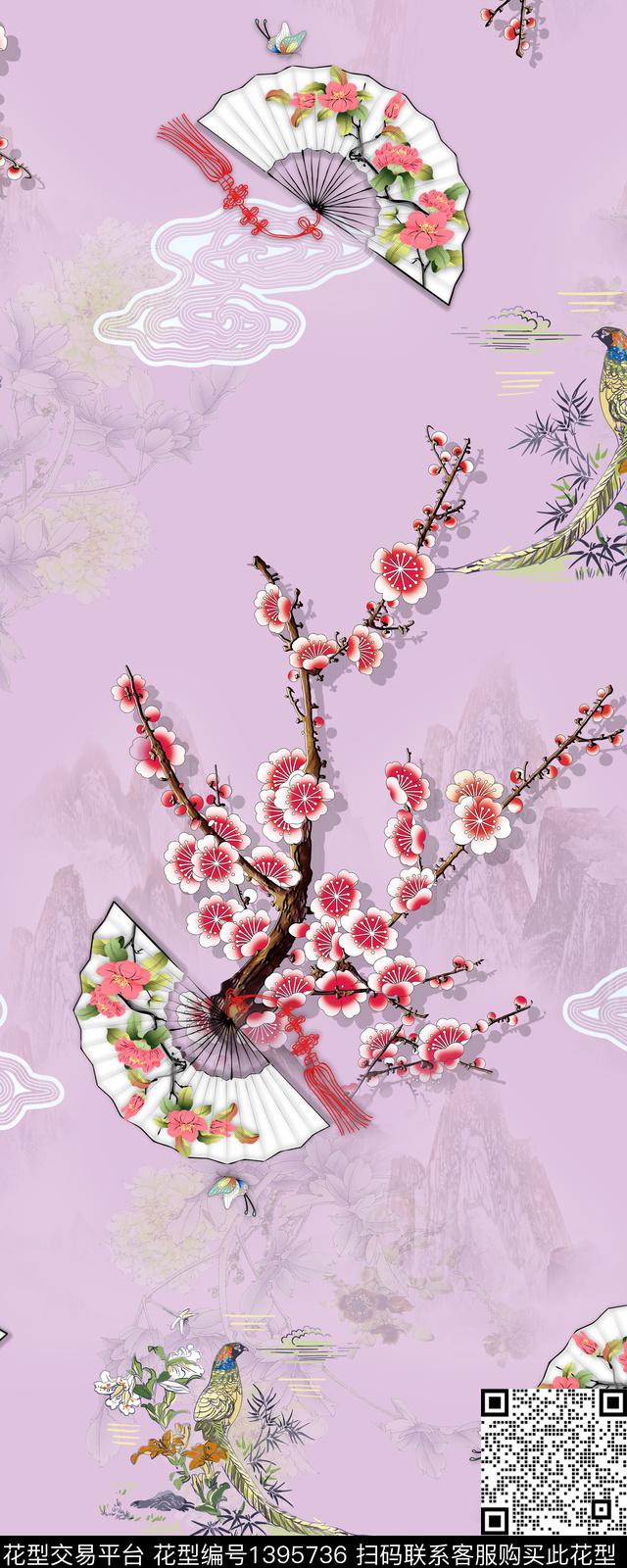 祥云花卉中国风数码印花华亿平台下载（图片编号: 1395736） - 瓦栏（Walan）
