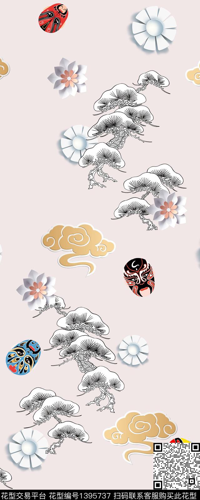 祥云花卉中国风数码印花华亿平台下载（图片编号: 1395737） - 瓦栏（Walan）