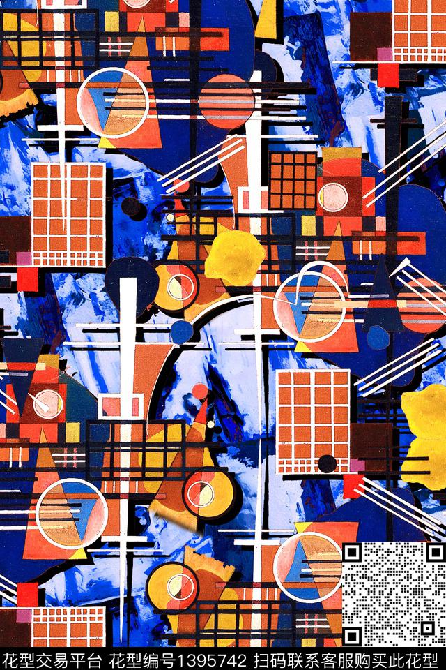 几何大牌风抽象数码印花华亿平台下载（图片编号: 1395742） - 瓦栏（Walan）