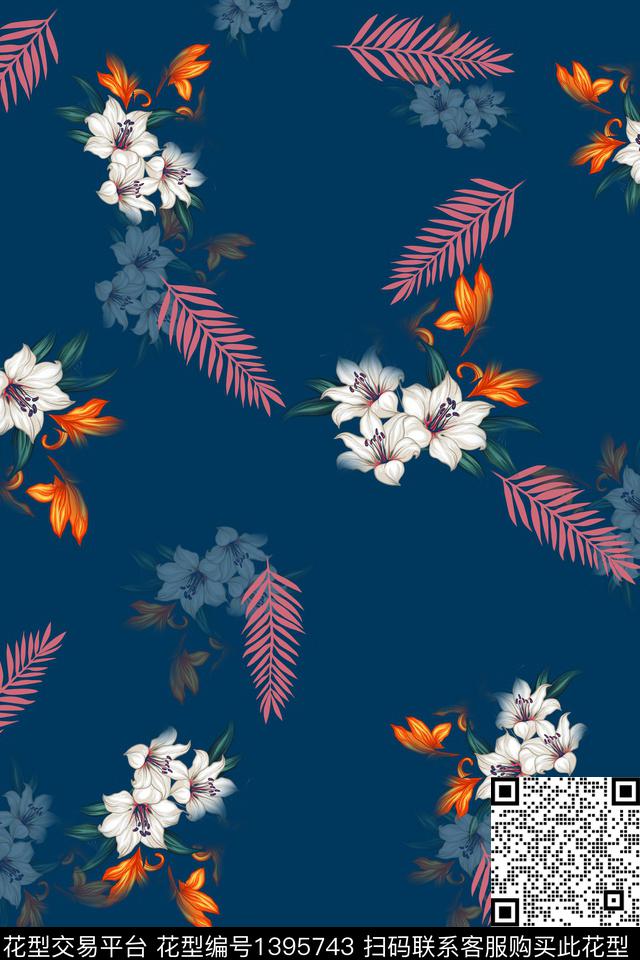 绿植树叶花卉热带华亿平台数码印花华亿平台下载（图片编号: 1395743） - 瓦栏（Walan）
