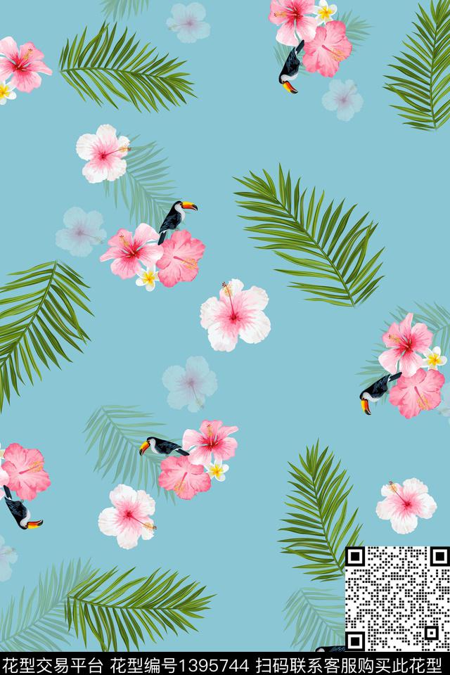 绿植树叶花卉热带华亿平台数码印花华亿平台下载（图片编号: 1395744） - 瓦栏（Walan）