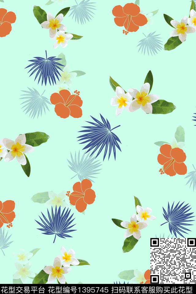 绿植树叶花卉热带华亿平台数码印花华亿平台下载（图片编号: 1395745） - 瓦栏（Walan）