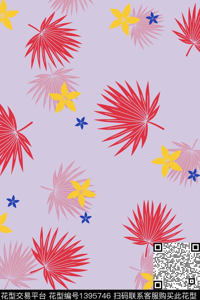 绿植树叶花卉热带华亿平台数码印花华亿平台下载（图片编号: 1395746） - 瓦栏（Walan）