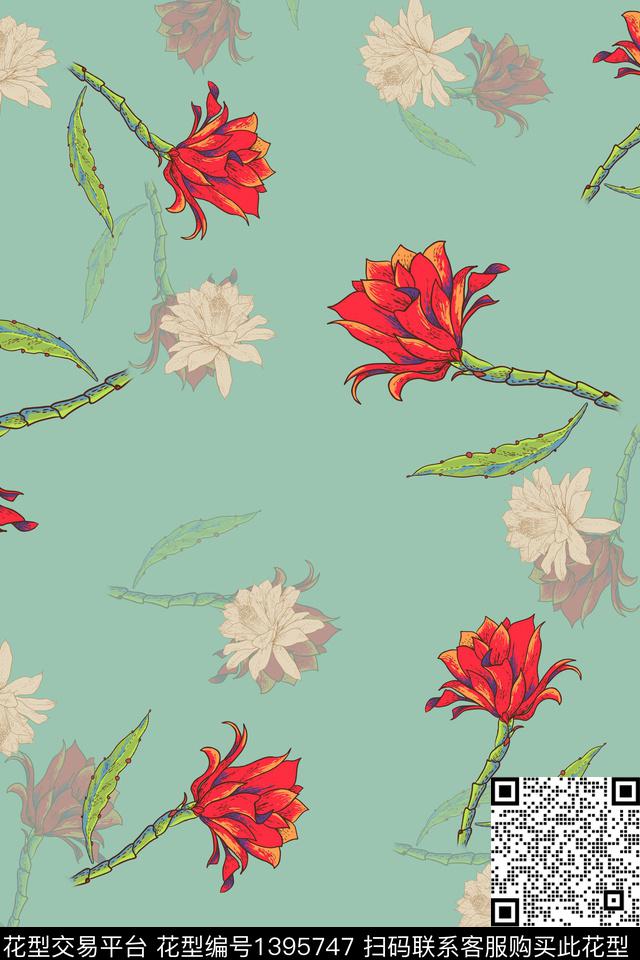 绿植树叶花卉热带华亿平台数码印花华亿平台下载（图片编号: 1395747） - 瓦栏（Walan）