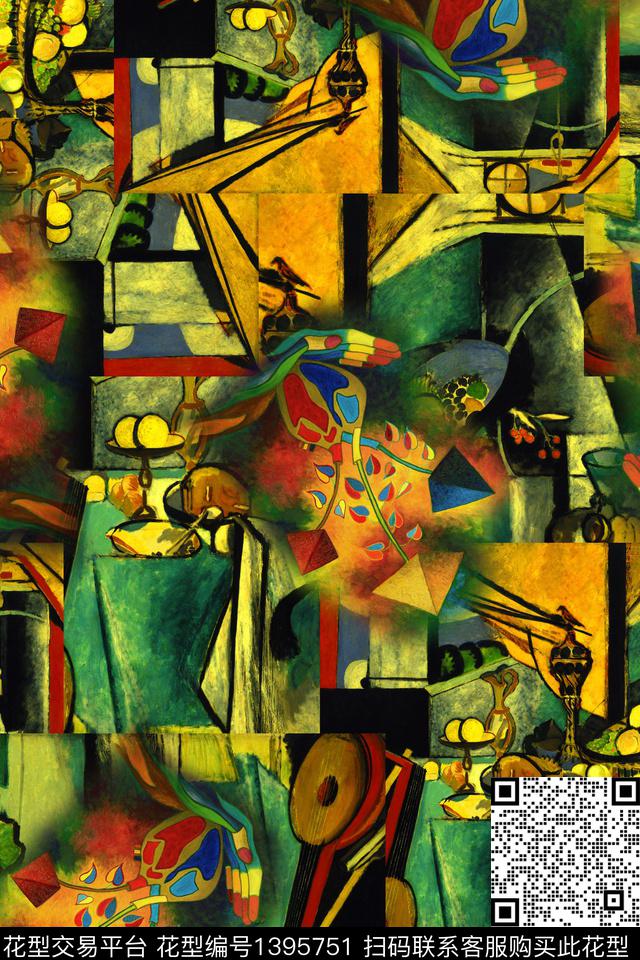 几何大牌风抽象数码印花华亿平台下载（图片编号: 1395751） - 瓦栏（Walan）