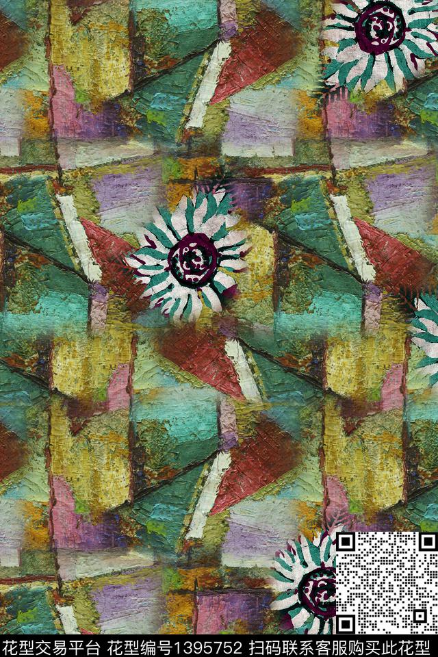 几何大牌风抽象数码印花华亿平台下载（图片编号: 1395752） - 瓦栏（Walan）