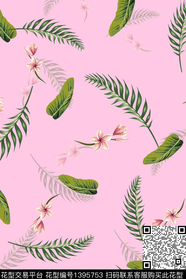 绿植树叶花卉热带华亿平台数码印花华亿平台下载（图片编号: 1395753） - 瓦栏（Walan）