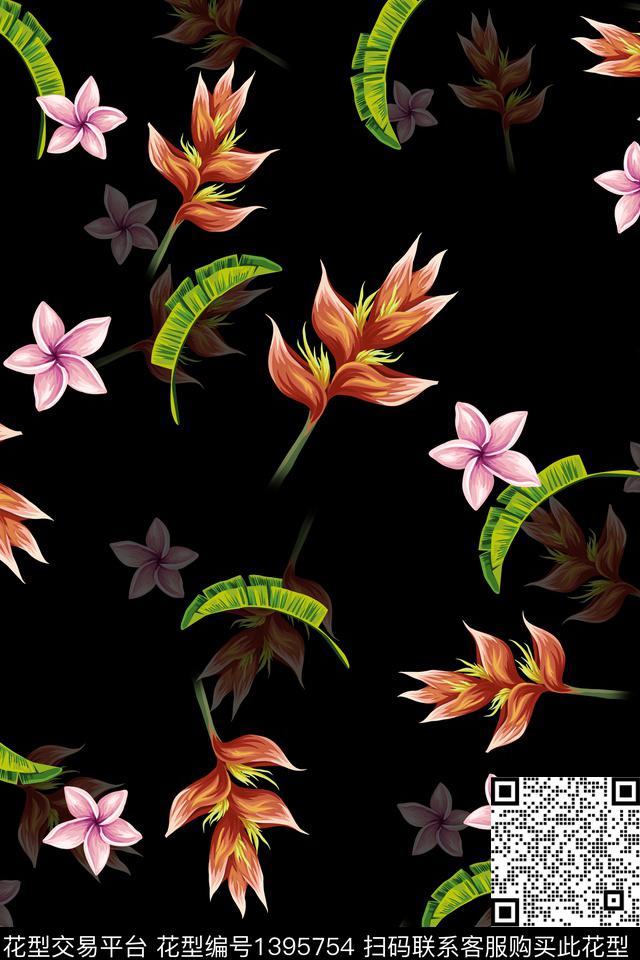 绿植树叶花卉热带华亿平台数码印花华亿平台下载（图片编号: 1395754） - 瓦栏（Walan）