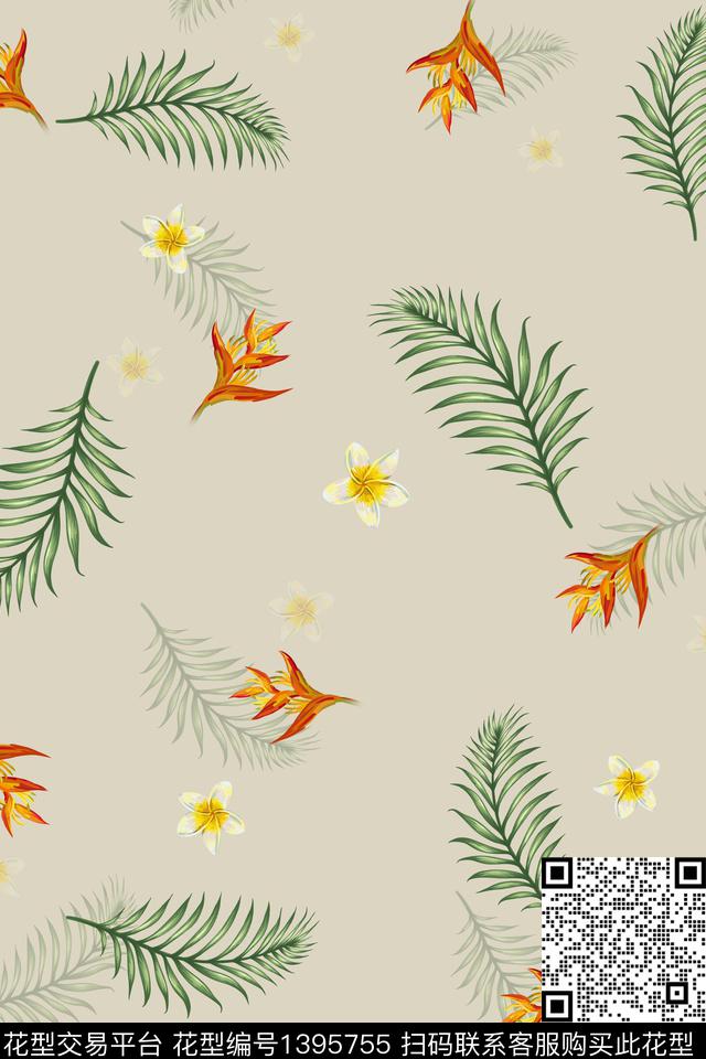 绿植树叶花卉热带华亿平台数码印花华亿平台下载（图片编号: 1395755） - 瓦栏（Walan）
