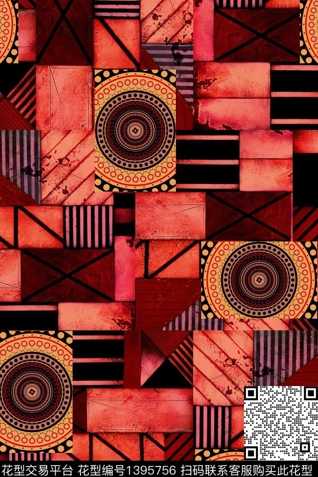 几何大牌风抽象数码印花华亿平台下载（图片编号: 1395756） - 瓦栏（Walan）