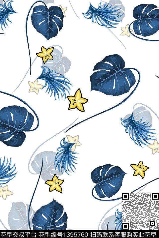 绿植树叶花卉热带华亿平台数码印花华亿平台下载（图片编号: 1395760） - 瓦栏（Walan）