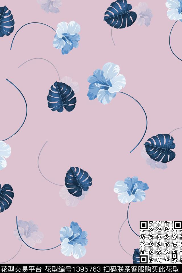 绿植树叶花卉热带华亿平台数码印花华亿平台下载（图片编号: 1395763） - 瓦栏（Walan）