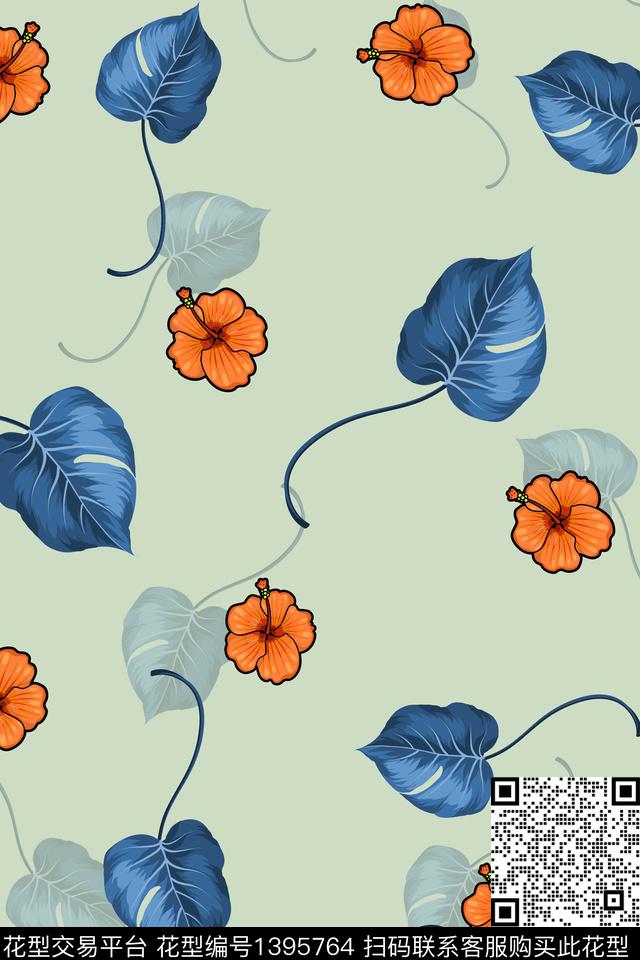 绿植树叶花卉热带华亿平台数码印花华亿平台下载（图片编号: 1395764） - 瓦栏（Walan）