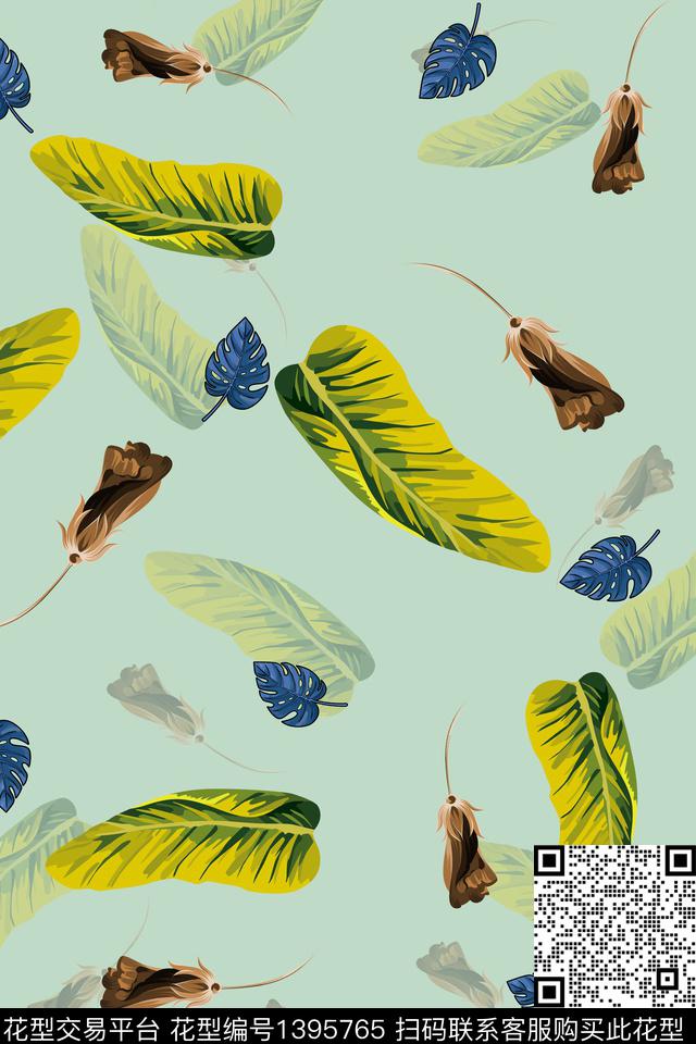 绿植树叶花卉热带华亿平台数码印花华亿平台下载（图片编号: 1395765） - 瓦栏（Walan）