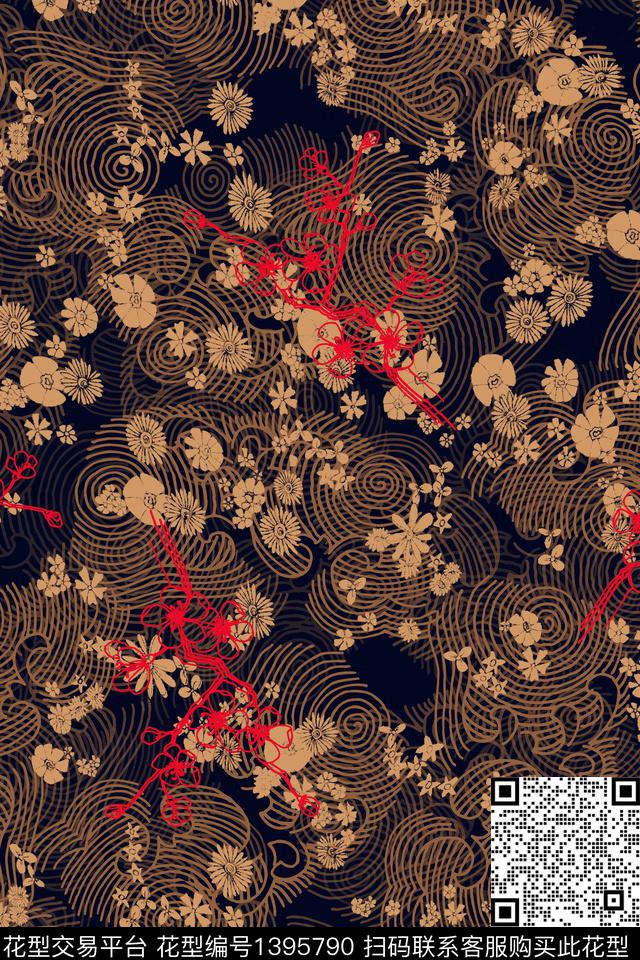 几何花卉条纹数码印花华亿平台下载（图片编号: 1395790） - 瓦栏（Walan）