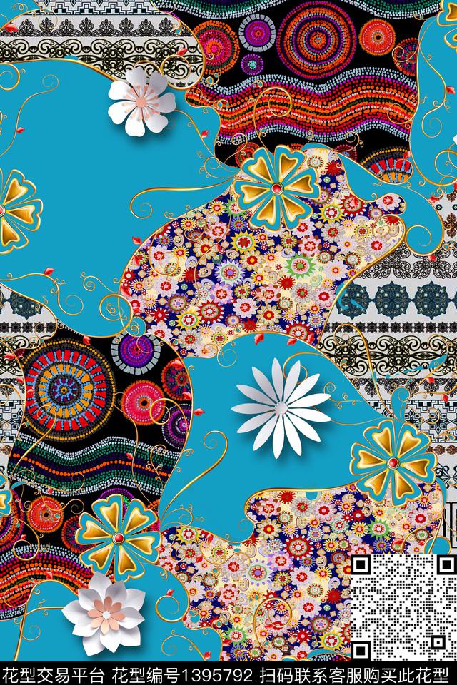 几何花卉小碎花数码印花华亿平台下载（图片编号: 1395792） - 瓦栏（Walan）