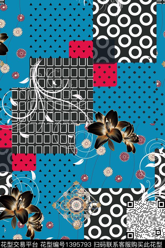 几何花卉小碎花数码印花华亿平台下载（图片编号: 1395793） - 瓦栏（Walan）