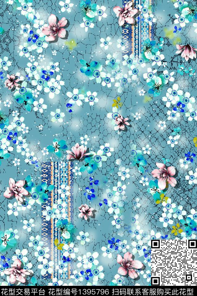 几何花卉小碎花数码印花华亿平台下载（图片编号: 1395796） - 瓦栏（Walan）