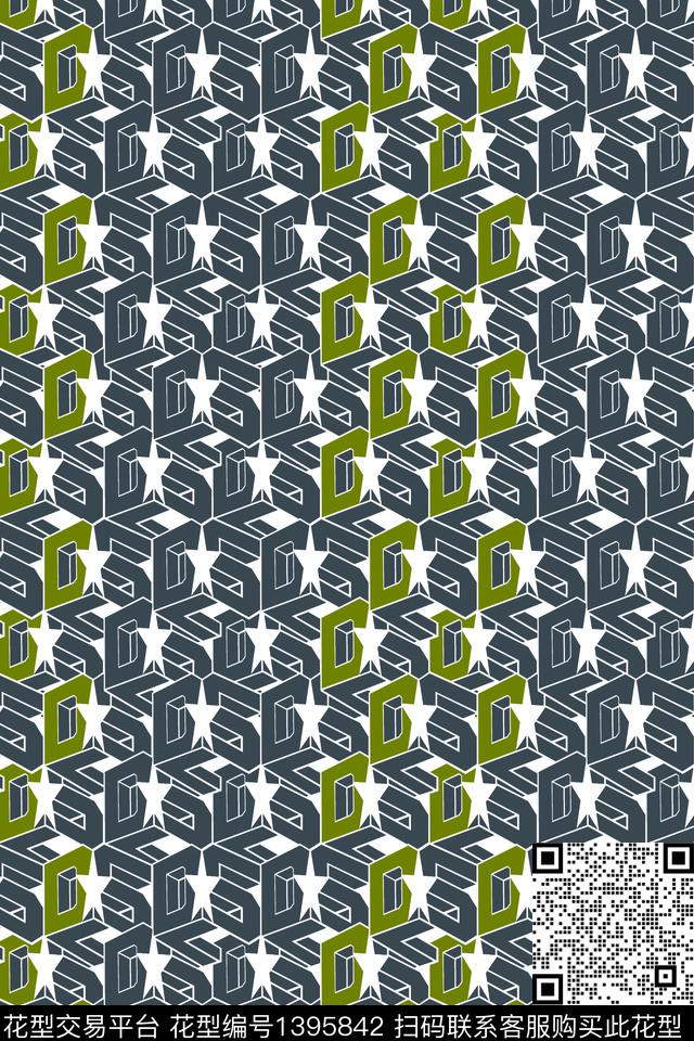 格子字母黑白华亿平台传统印花华亿平台下载（图片编号: 1395842） - 瓦栏（Walan）