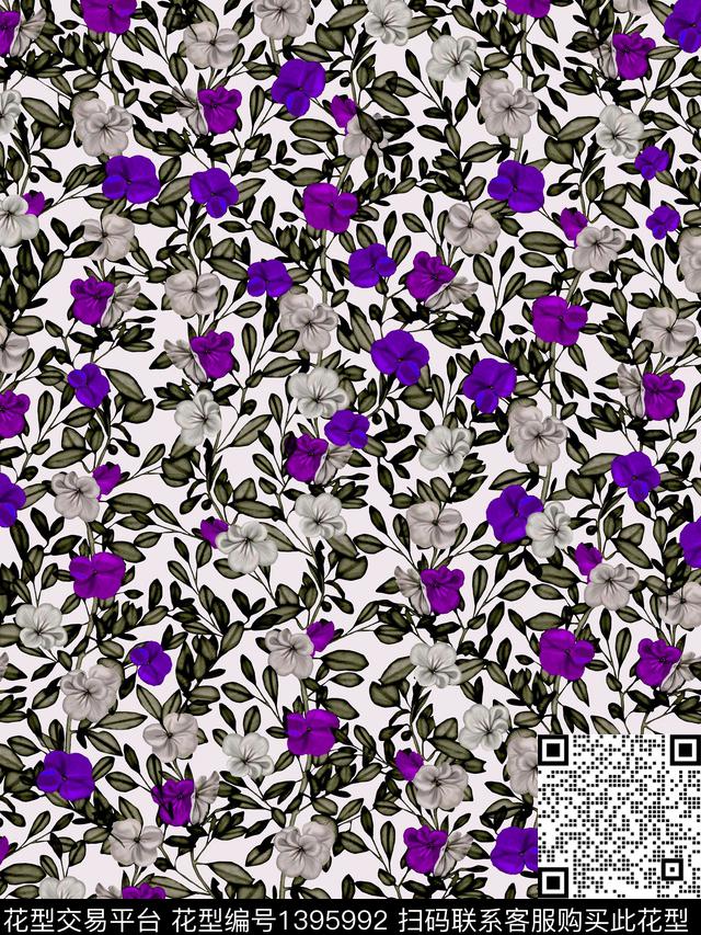 花卉欧美印花数码印花华亿平台下载（图片编号: 1395992） - 瓦栏（Walan）