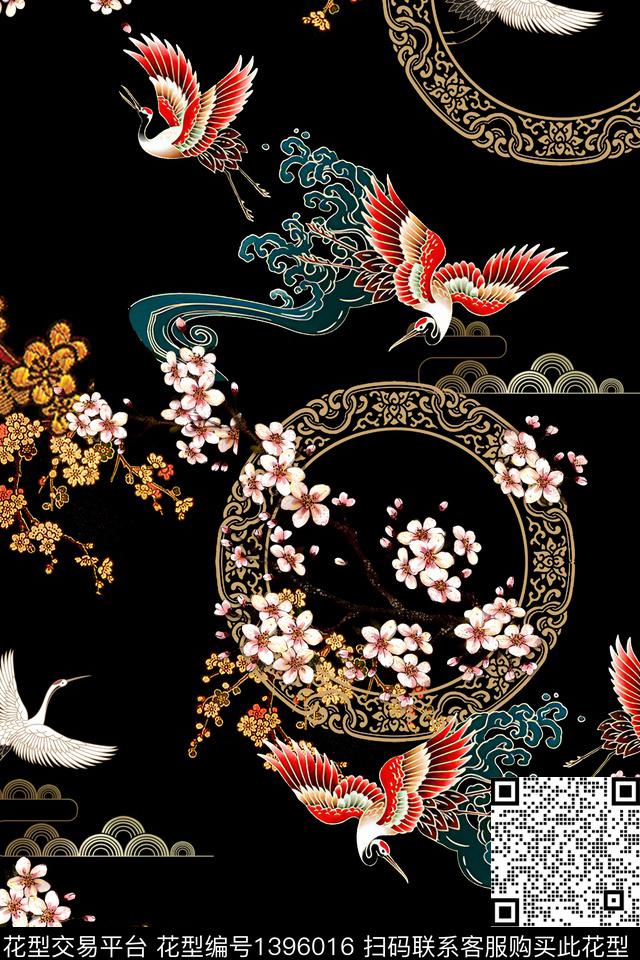 仙鹤真丝中国风数码印花华亿平台下载（图片编号: 1396016） - 瓦栏（Walan）