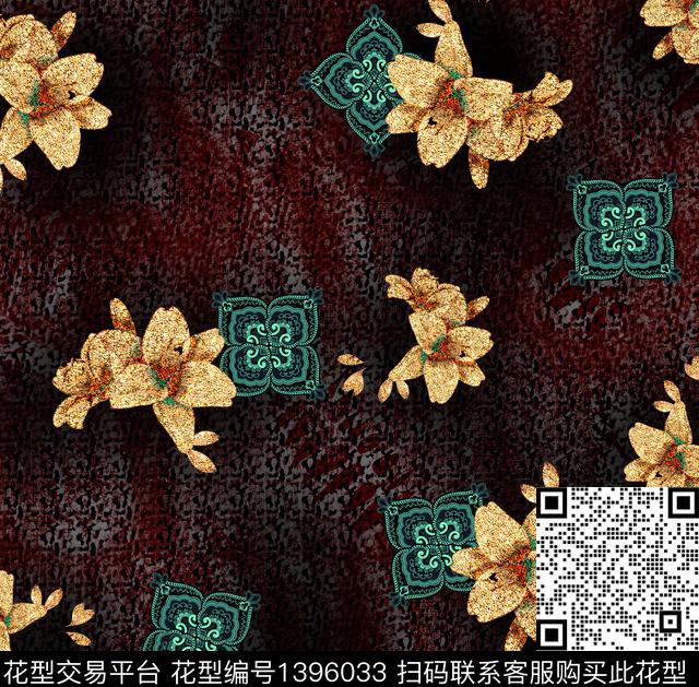 几何民族风花卉数码印花华亿平台下载（图片编号: 1396033） - 瓦栏（Walan）