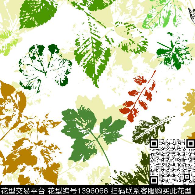 简约抽象绿植树叶数码印花华亿平台下载（图片编号: 1396066） - 瓦栏（Walan）