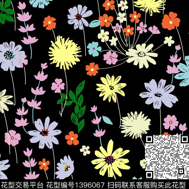 文艺简约花卉数码印花华亿平台下载（图片编号: 1396067） - 瓦栏（Walan）