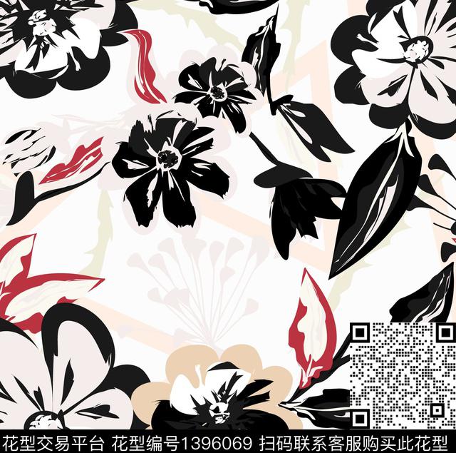 简约花卉抽象数码印花华亿平台下载（图片编号: 1396069） - 瓦栏（Walan）